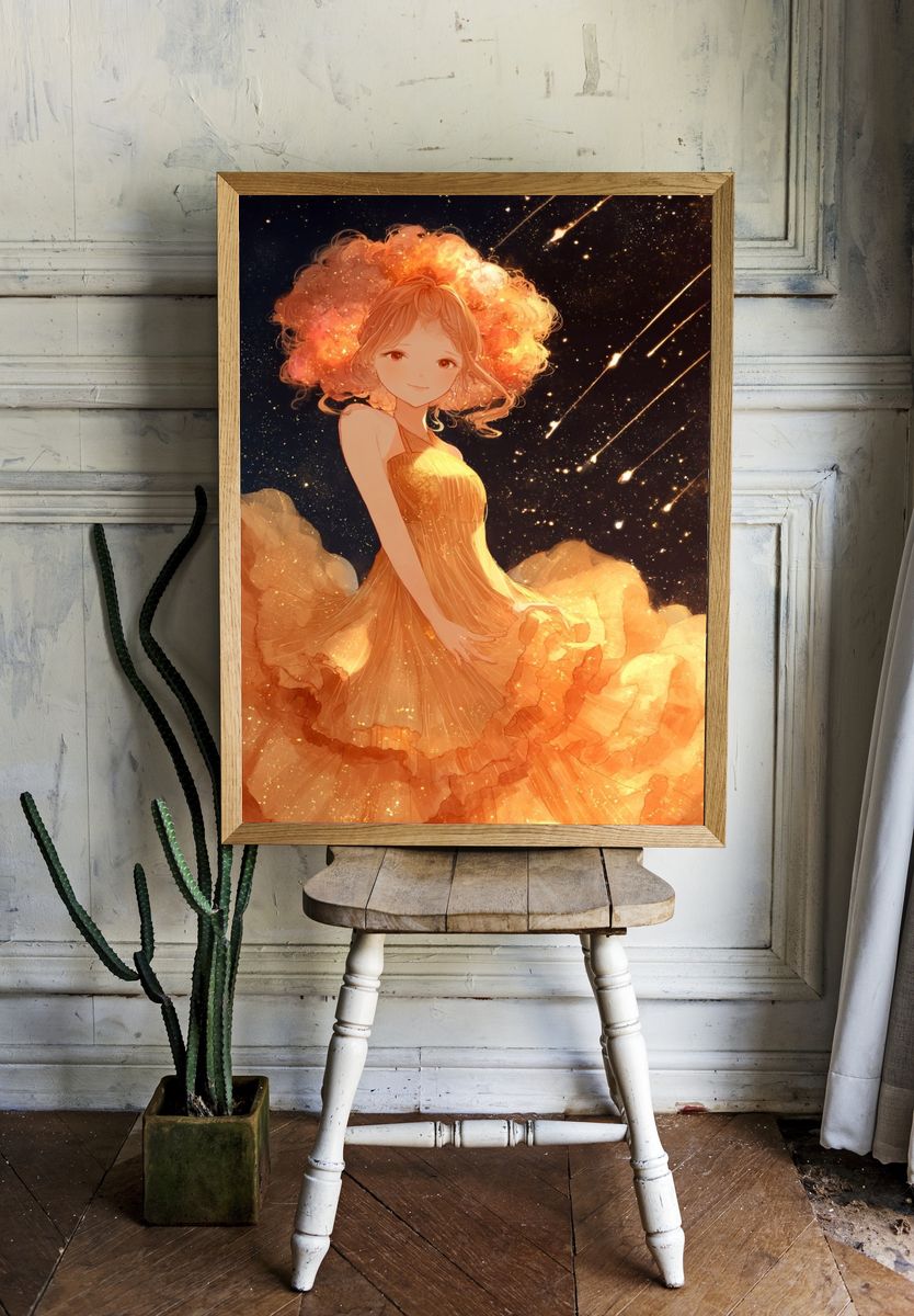 Celestial Girl in Orange Dress Poster. — room view 1