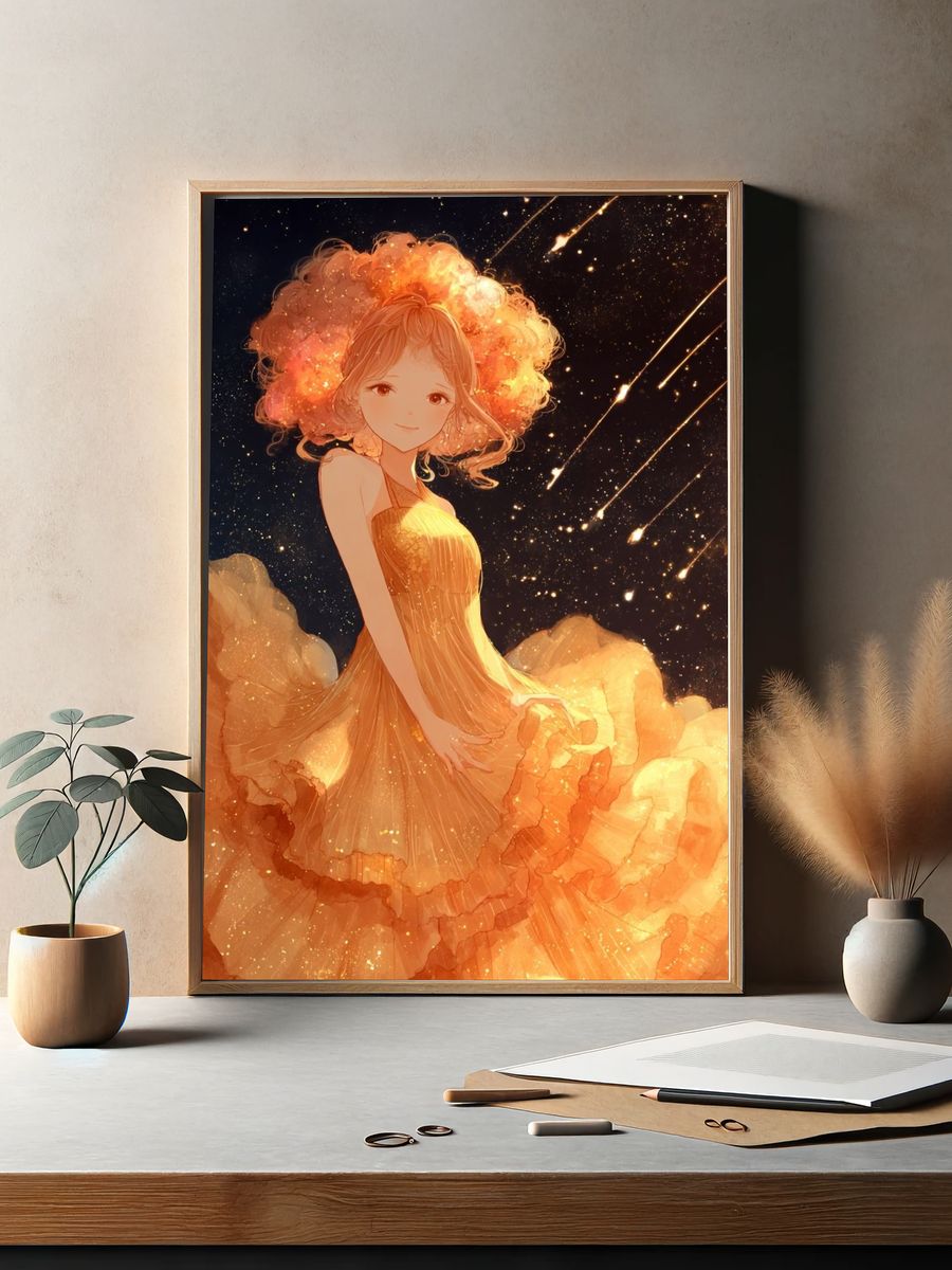 Celestial Girl in Orange Dress Poster. — room view 2