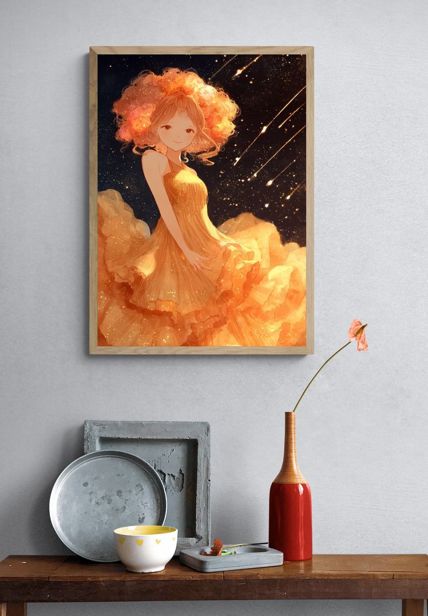 Celestial Girl in Orange Dress Poster. — room view 3