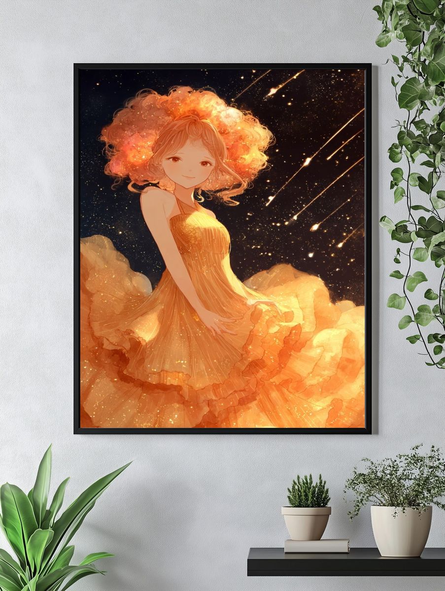 Celestial Girl in Orange Dress Poster. — room view 4