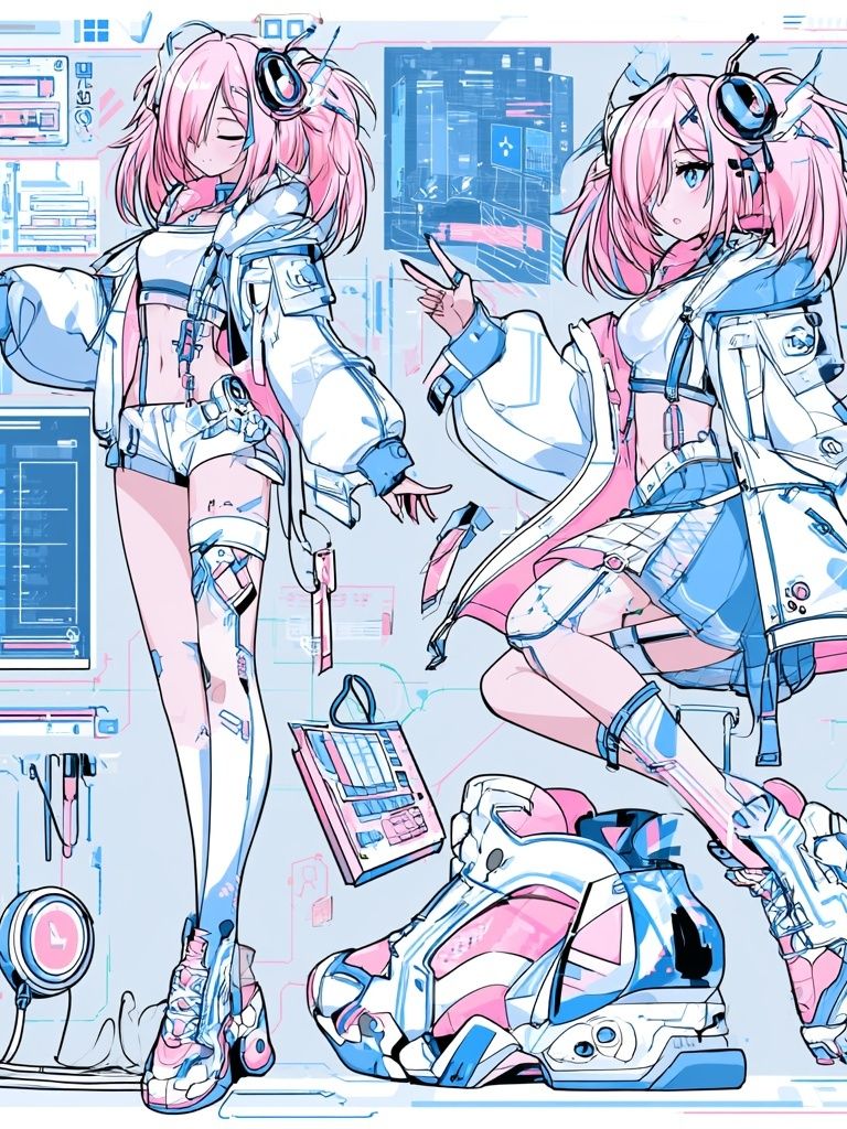 Pink Cyber Anime Girl Poster. poster detail