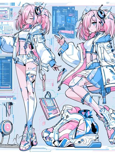 Pink Cyber Anime Girl Poster. poster print