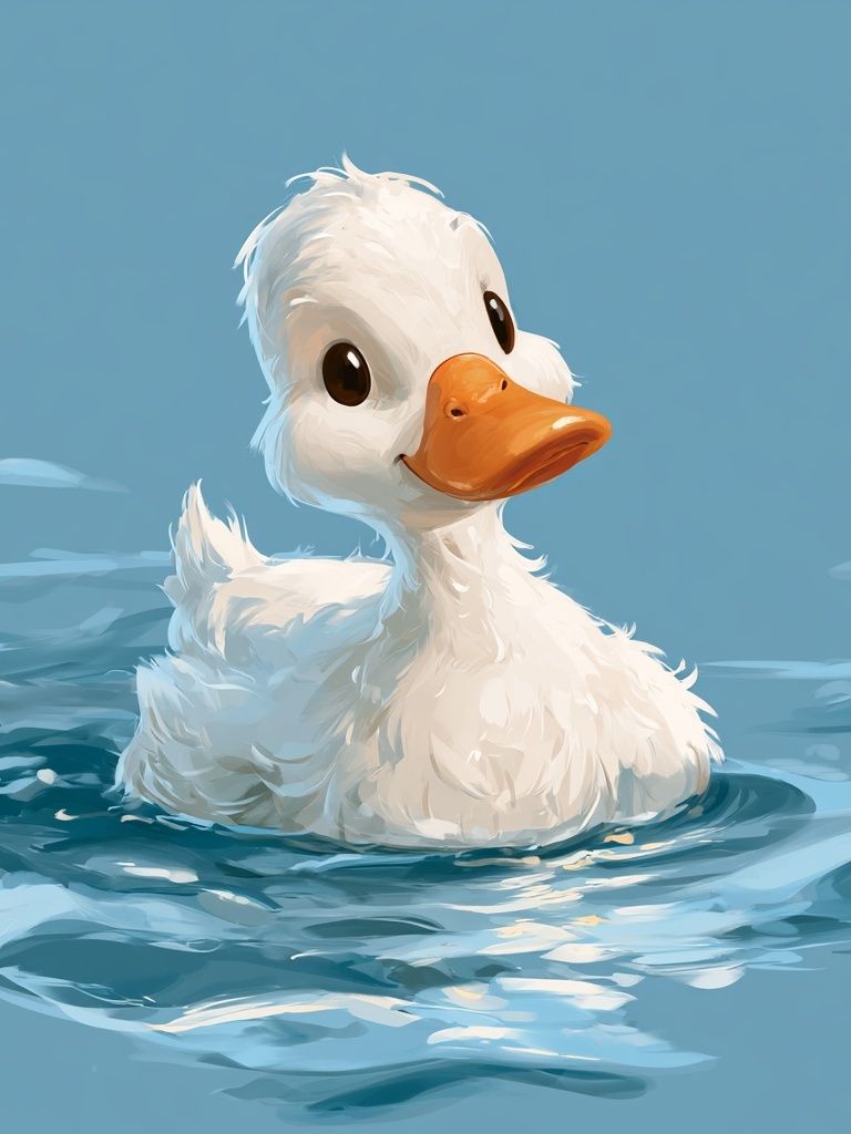 Cute Duckling in Water Illustration Poster. poster — animals art