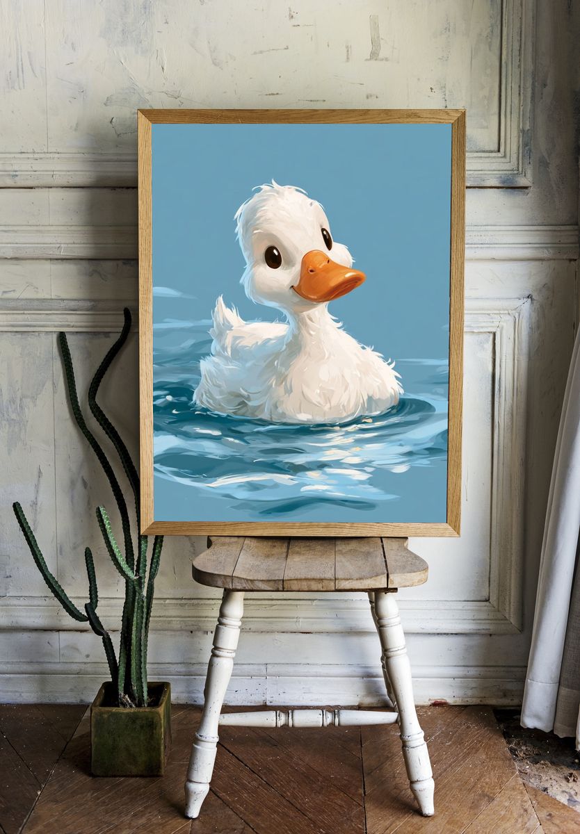 Cute Duckling in Water Illustration Poster. room preview