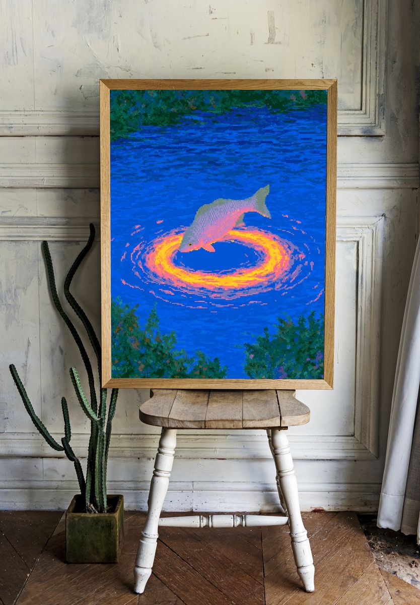 Neon Dolphin Swirl Illustration Poster. — room view 1