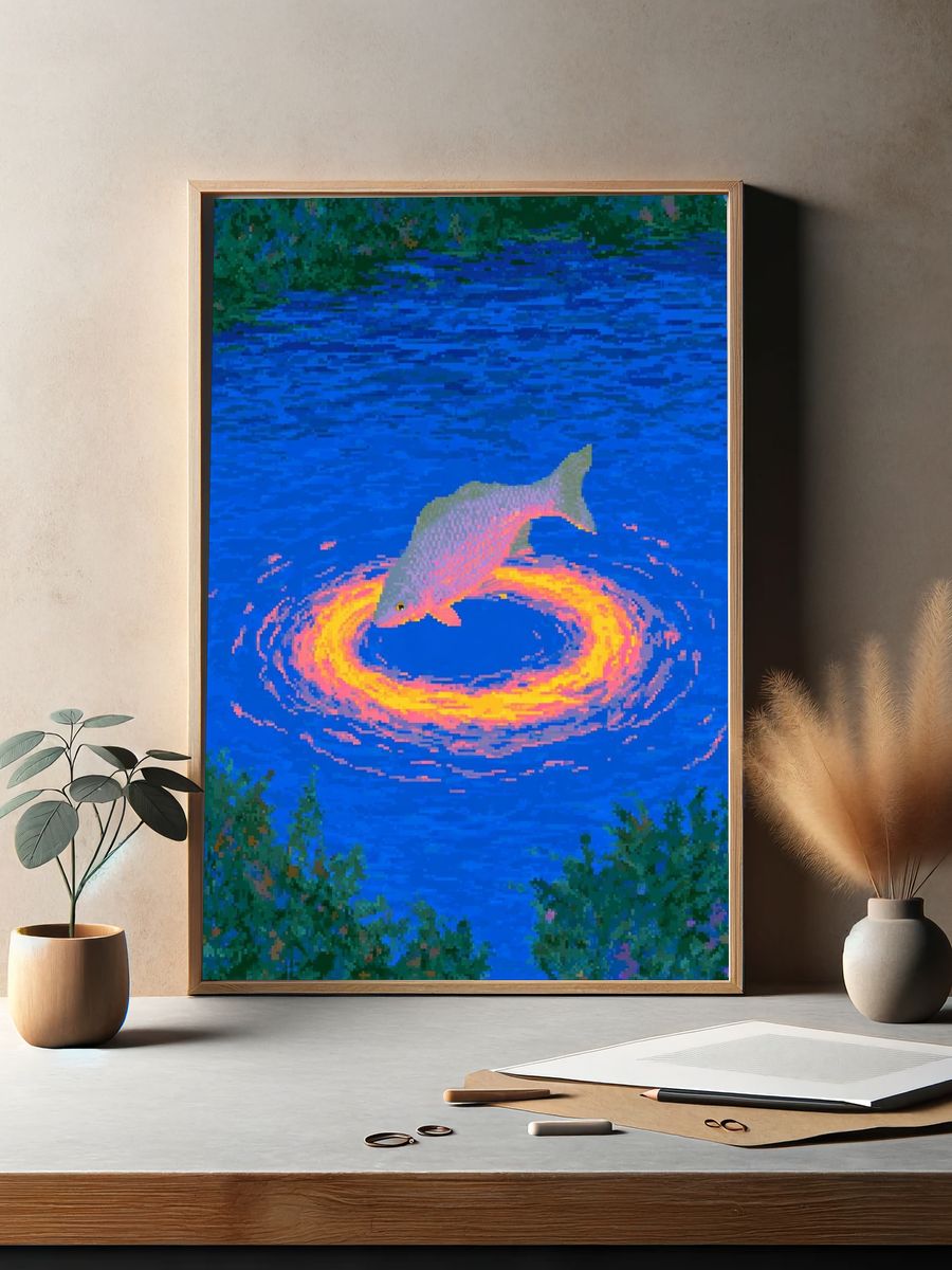 Neon Dolphin Swirl Illustration Poster. — room view 2