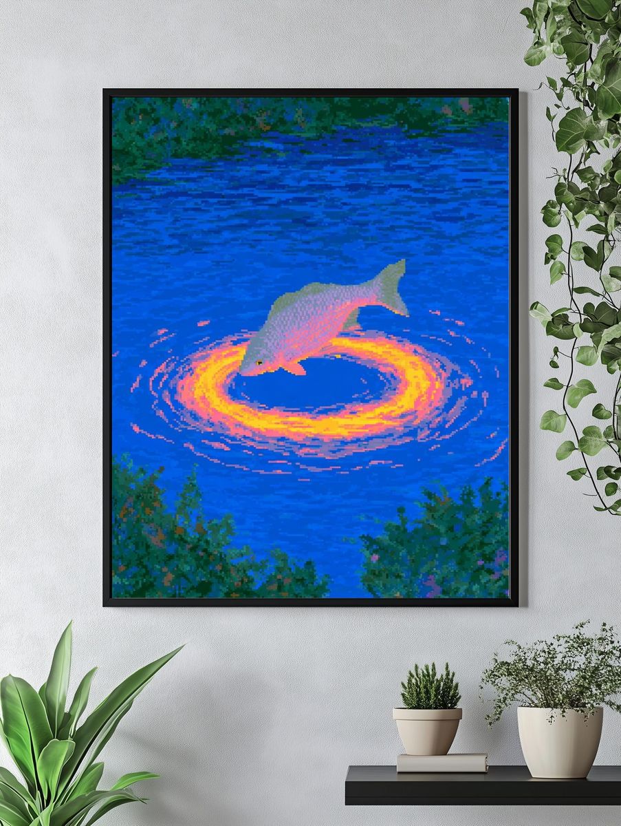 Neon Dolphin Swirl Illustration Poster. — room view 4