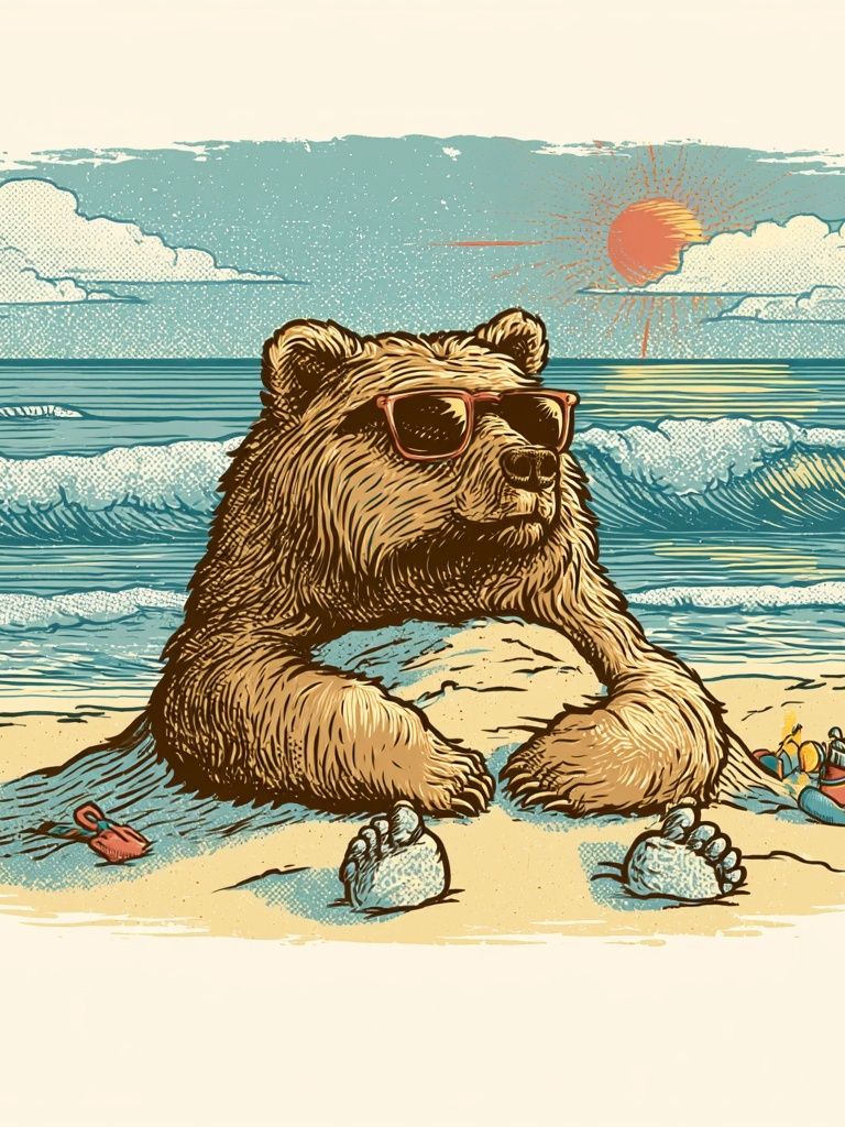 Cool Bear Beach Illustration Poster. poster — animals art