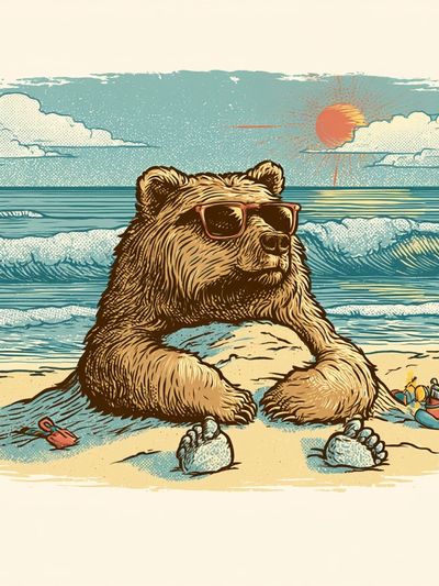 Cool Bear Beach Illustration Poster.