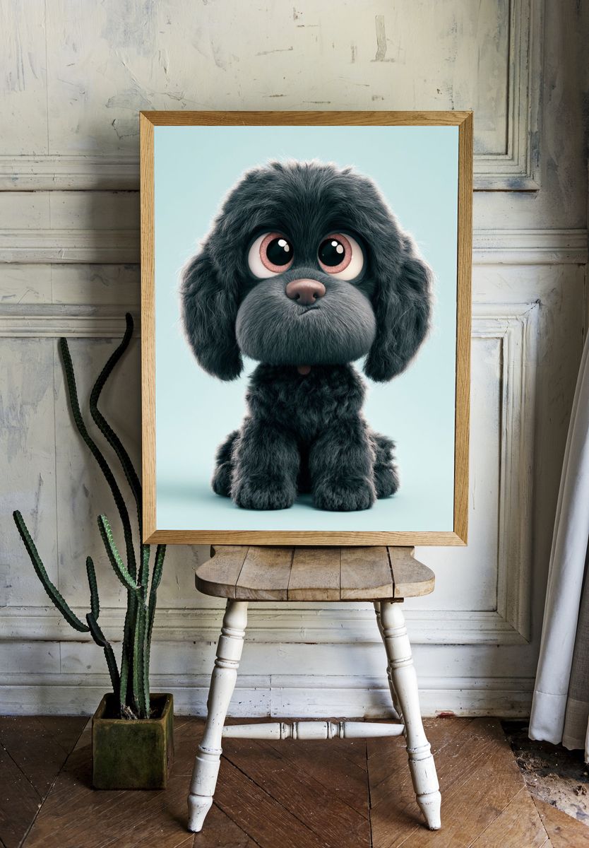 Cute Black Puppy Illustration Poster. room preview