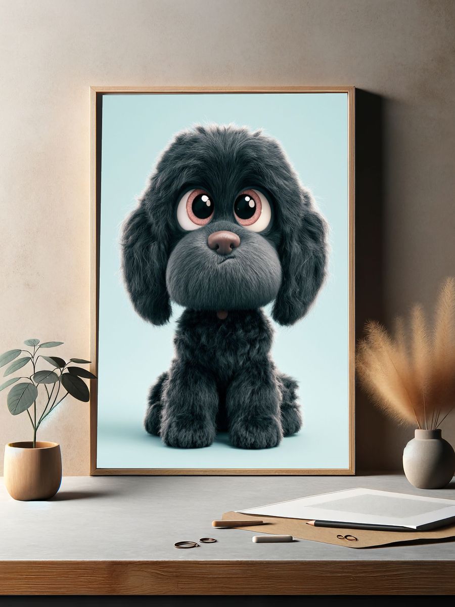 Cute Black Puppy Illustration Poster. — room view 2