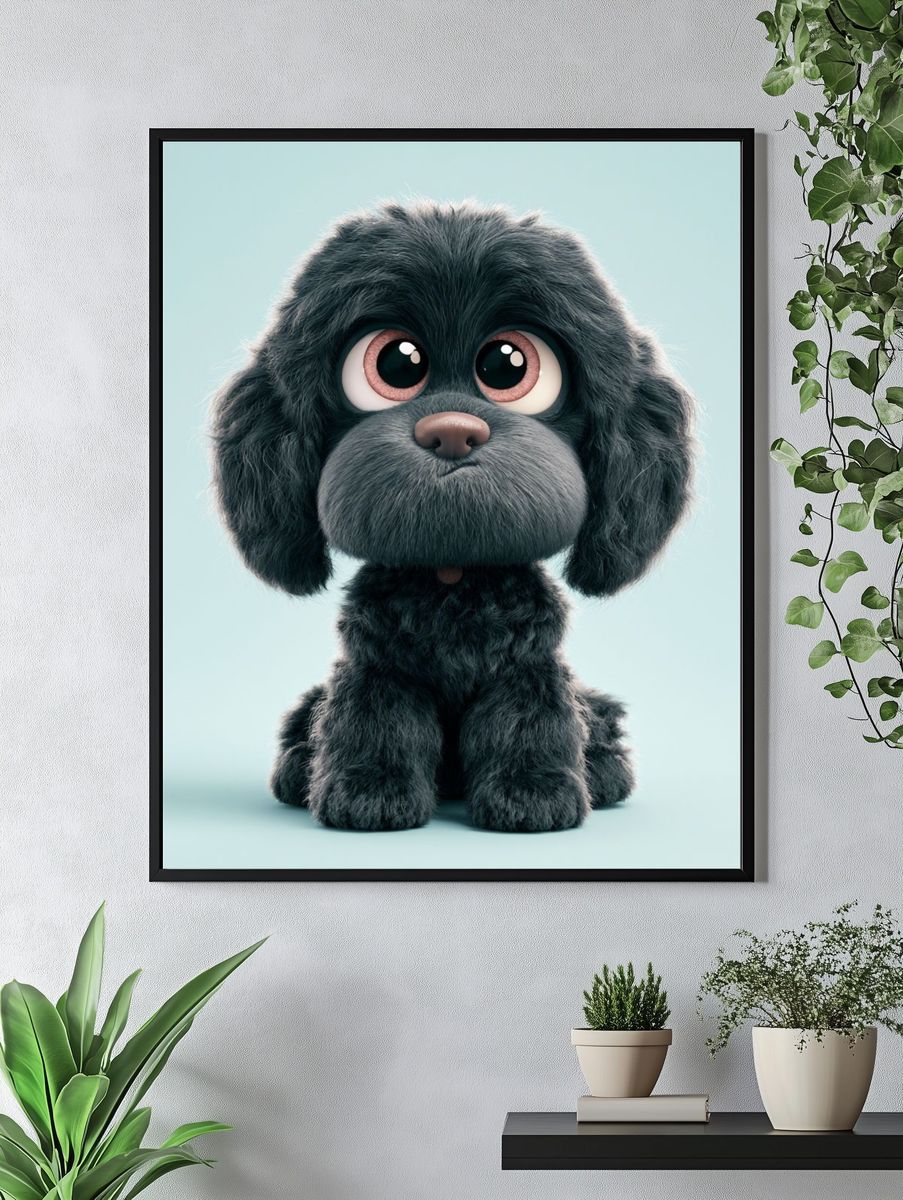 Cute Black Puppy Illustration Poster. — room view 4