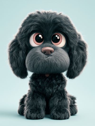 Cute Black Puppy Illustration Poster.