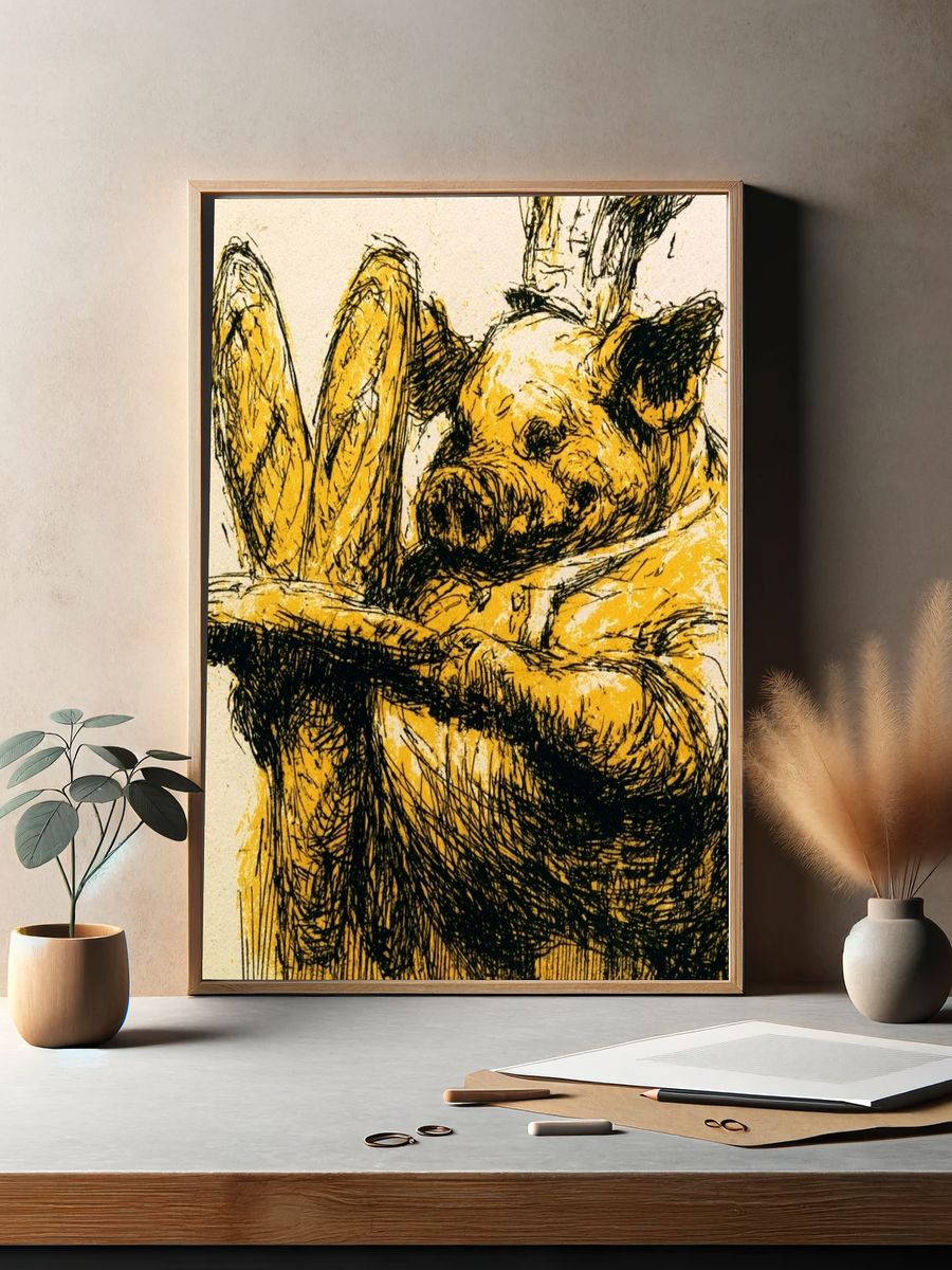 Sleeping Pig Sketch Poster. — room view 2