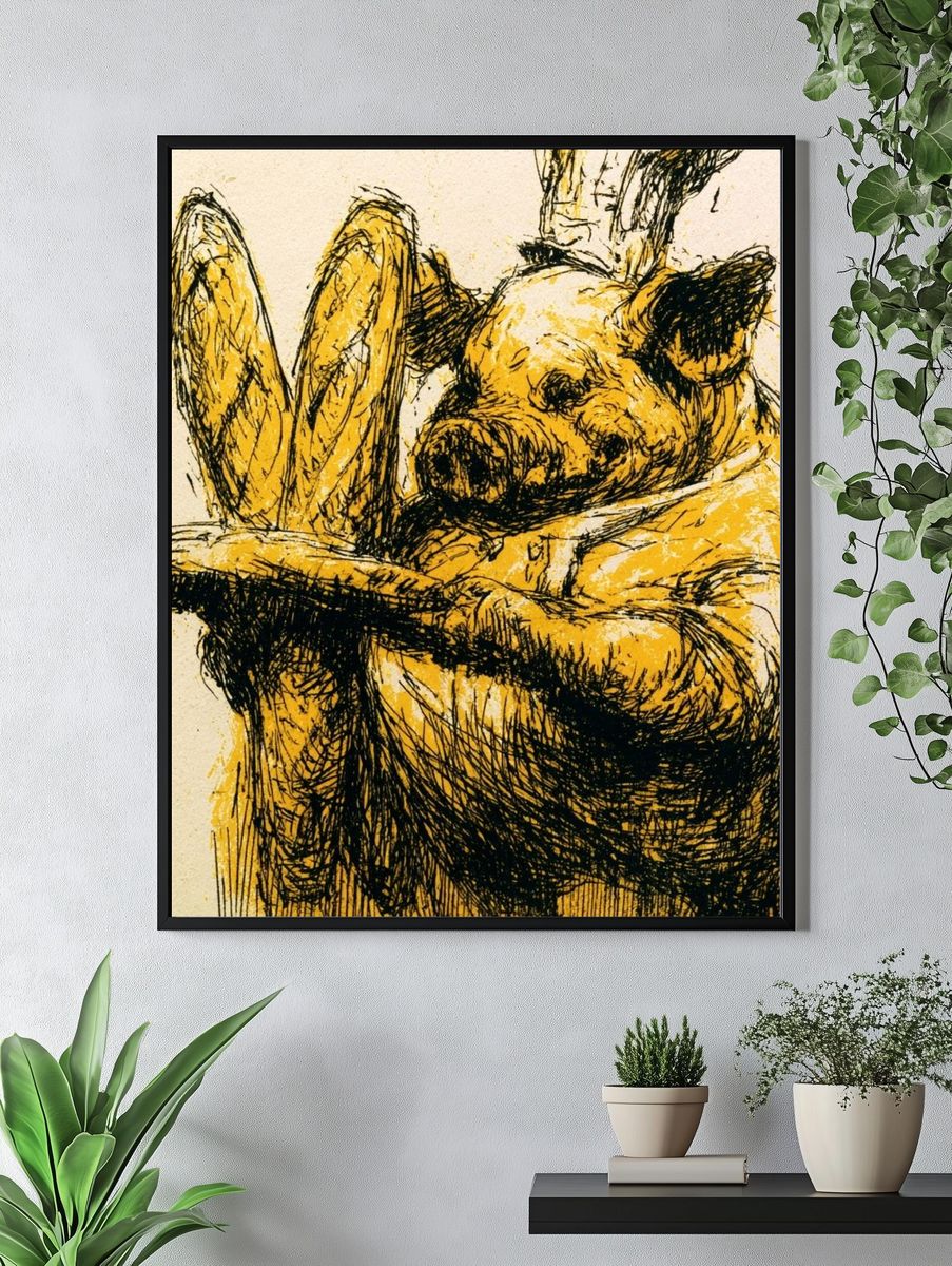 Sleeping Pig Sketch Poster. — room view 4