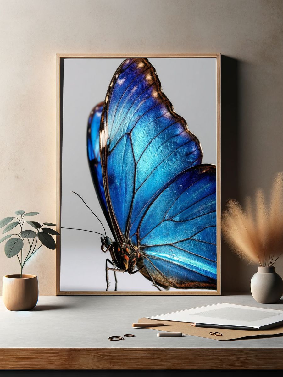 Blue Butterfly Macro Photography Poster. — room view 2