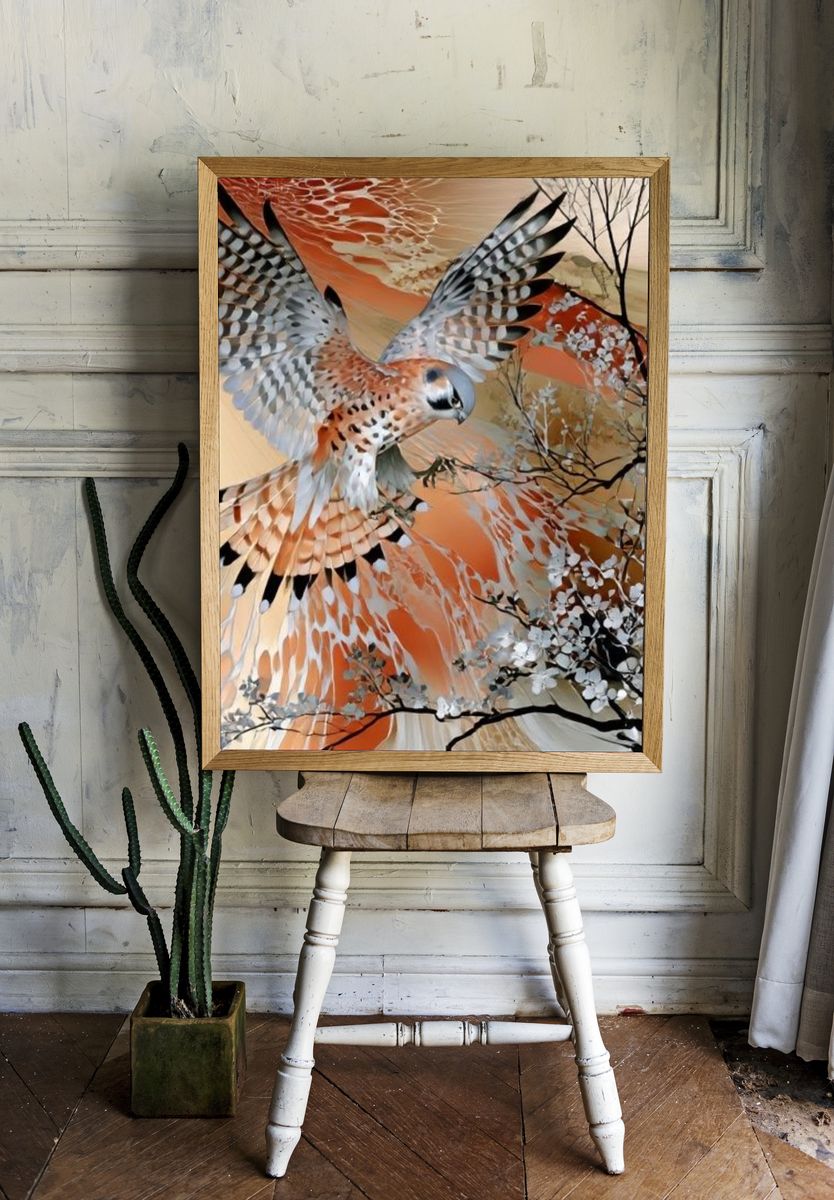 Falcon in Autumn Sky Illustration Poster. room preview