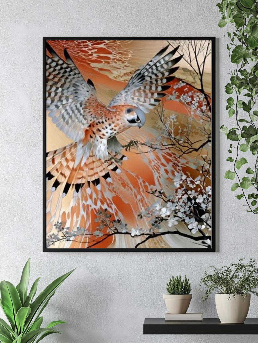 Falcon in Autumn Sky Illustration Poster. — room view 4