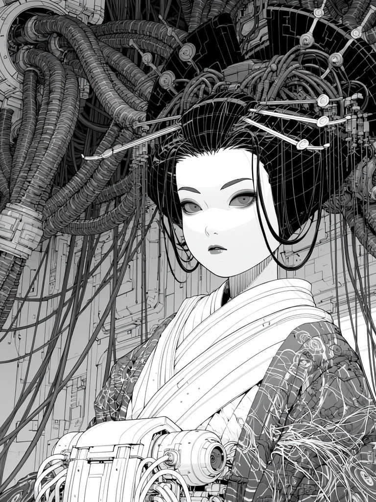 Cyber Geisha Portrait Print. poster detail