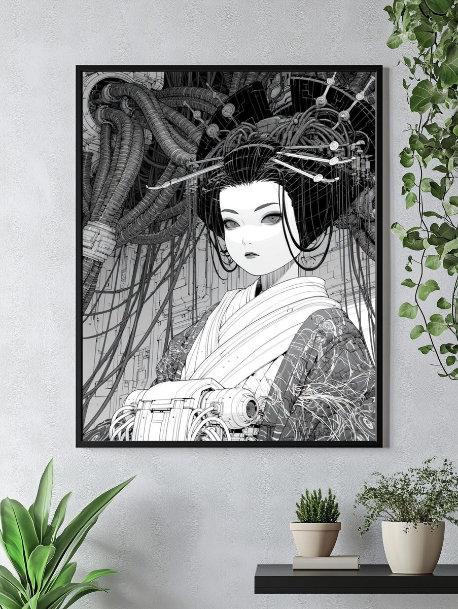 Cyber Geisha Portrait Print. — room view 4