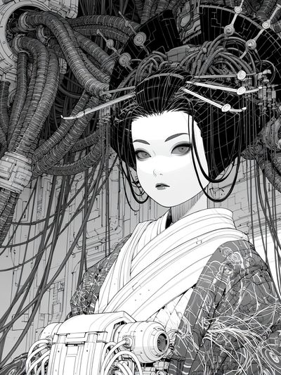 Cyber Geisha Portrait Print. poster