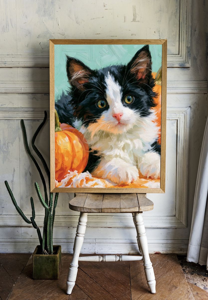 Pumpkin Kitten Illustration Poster. room preview