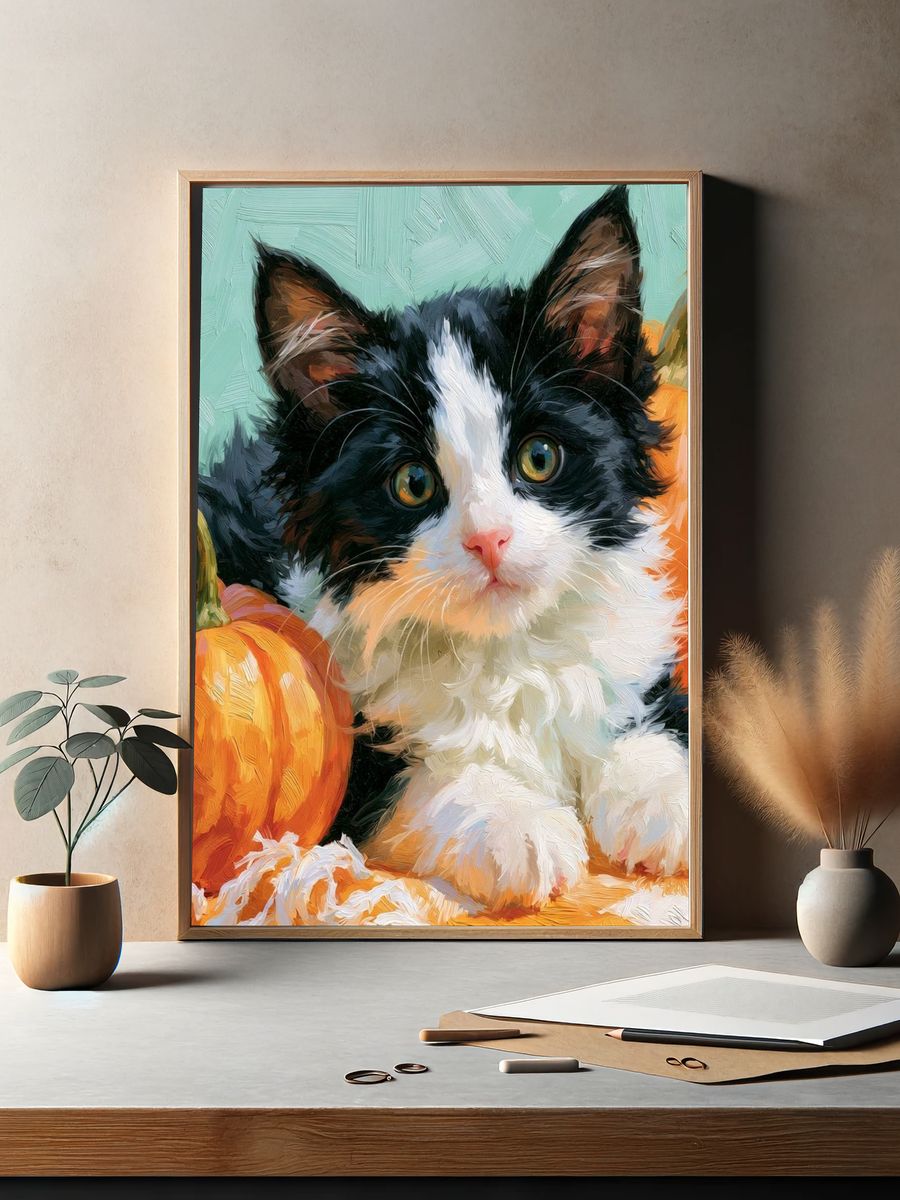 Pumpkin Kitten Illustration Poster. — room view 2