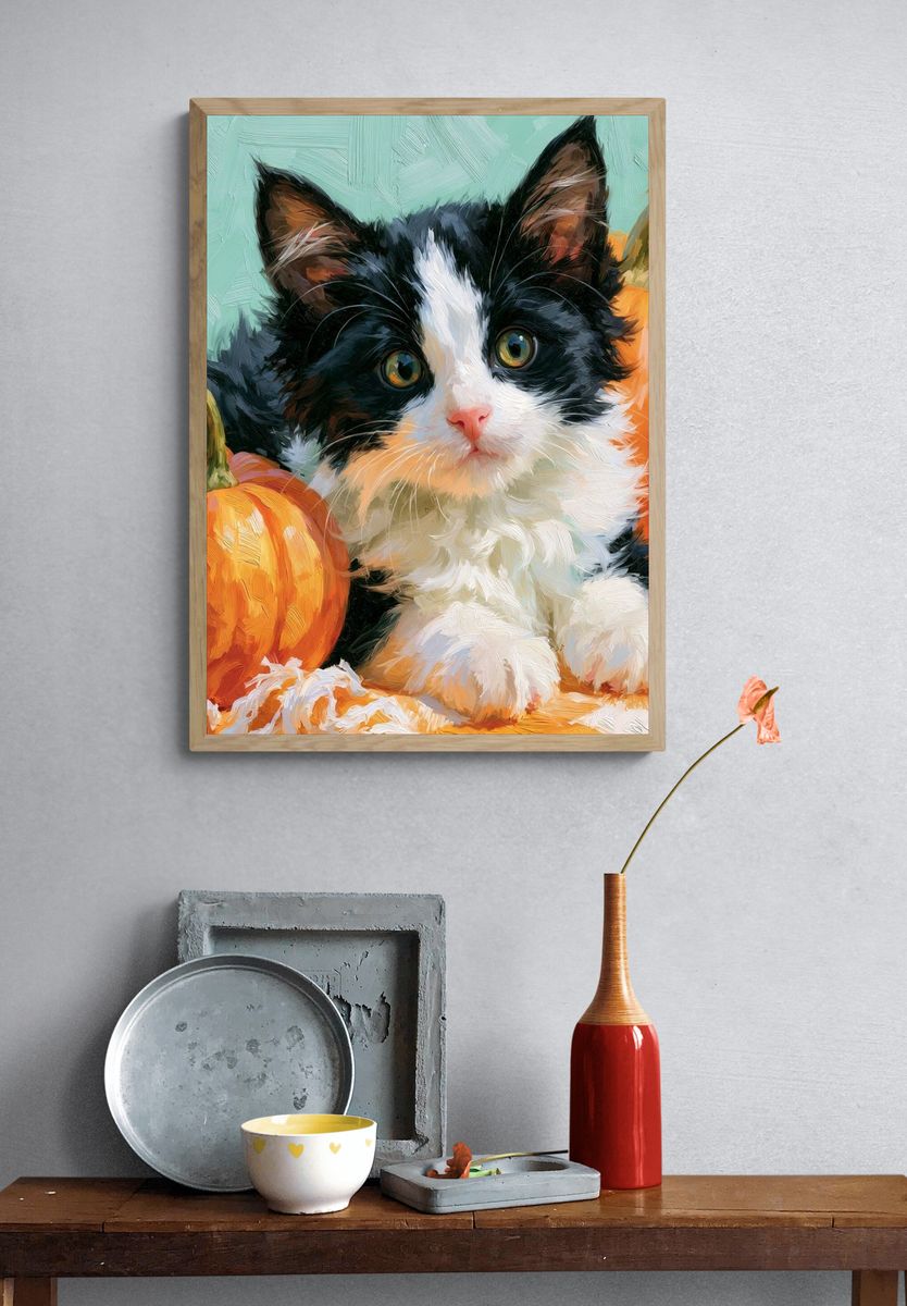 Pumpkin Kitten Illustration Poster. — room view 3