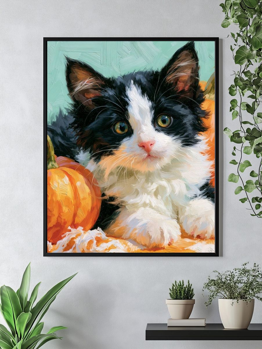 Pumpkin Kitten Illustration Poster. — room view 4