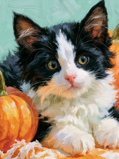 Pumpkin Kitten Illustration Poster.