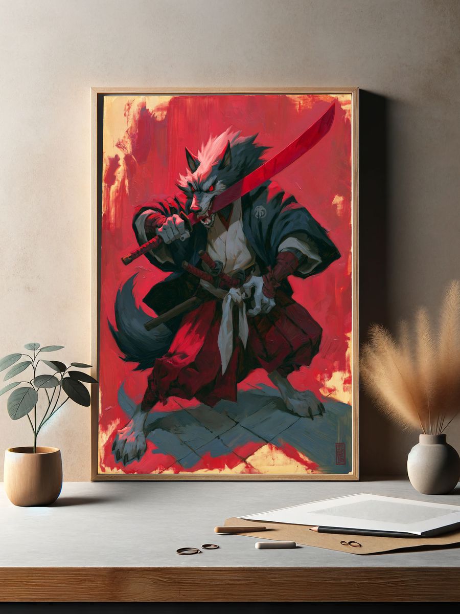 Samurai Wolf Digital Art Poster. — room view 2