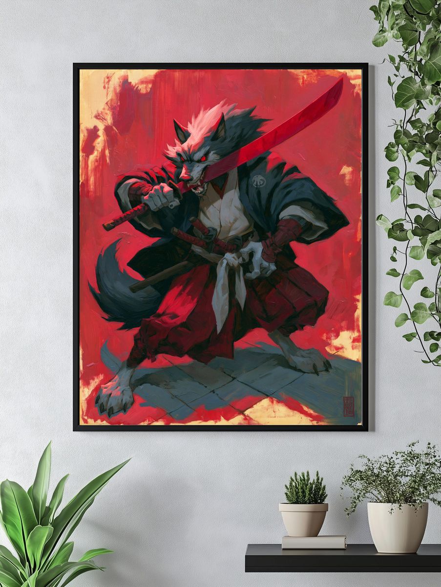 Samurai Wolf Digital Art Poster. — room view 4