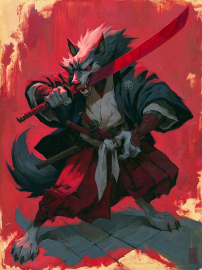 Samurai Wolf Digital Art Poster.