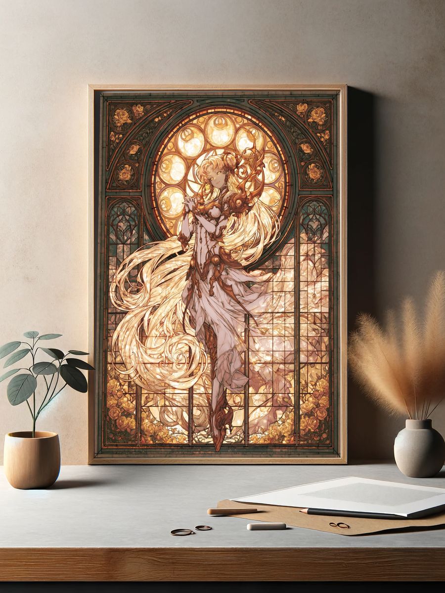 Stained Glass Fantasy Woman Poster. — room view 2