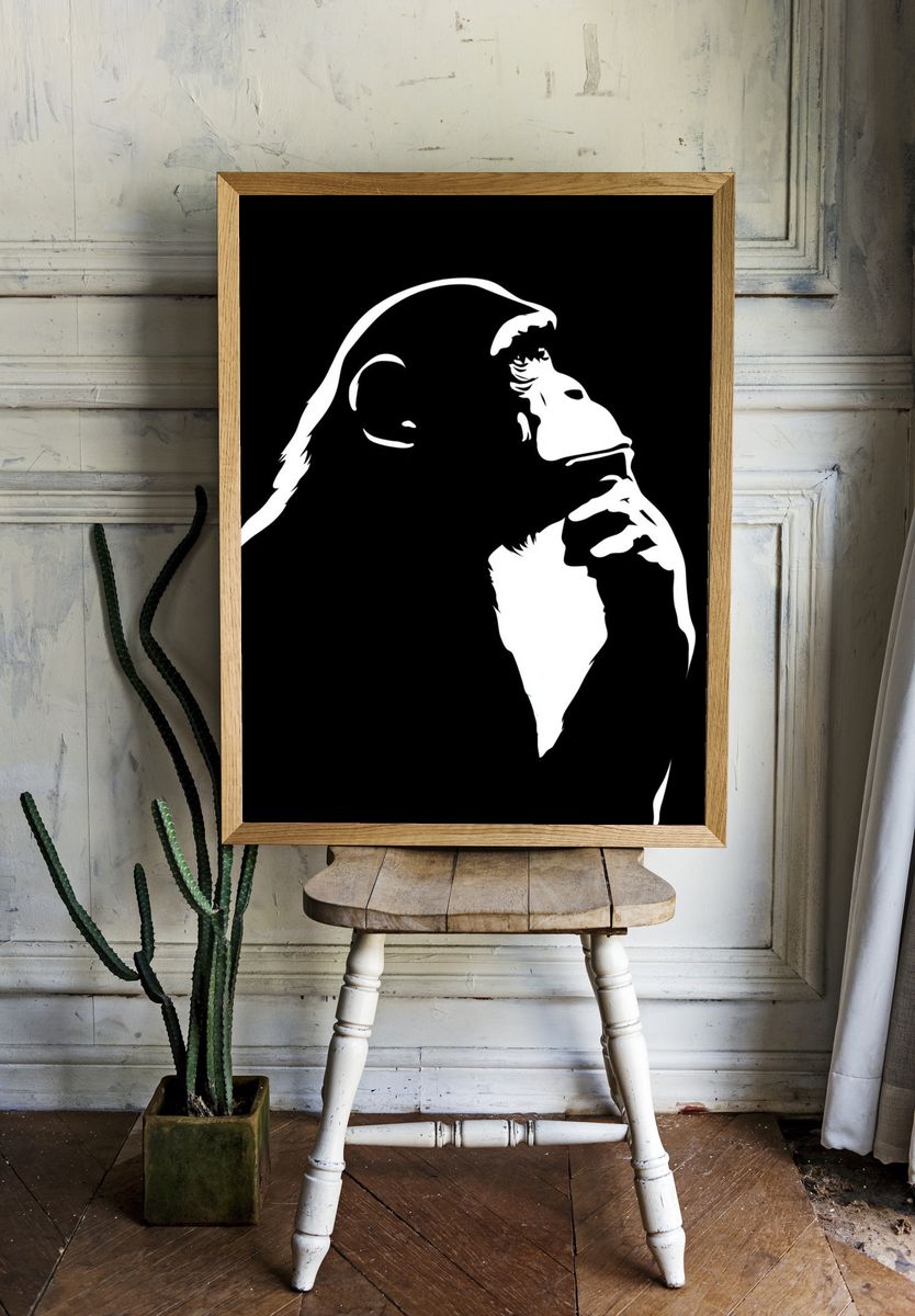 Gorilla Silhouette Black-White Poster. room preview