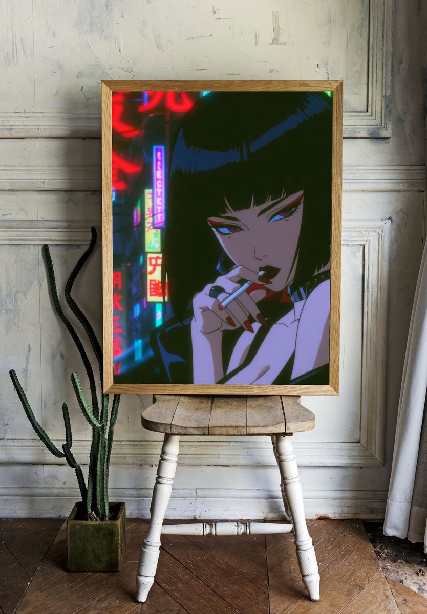 Neon Noir Woman Anime Poster. room preview