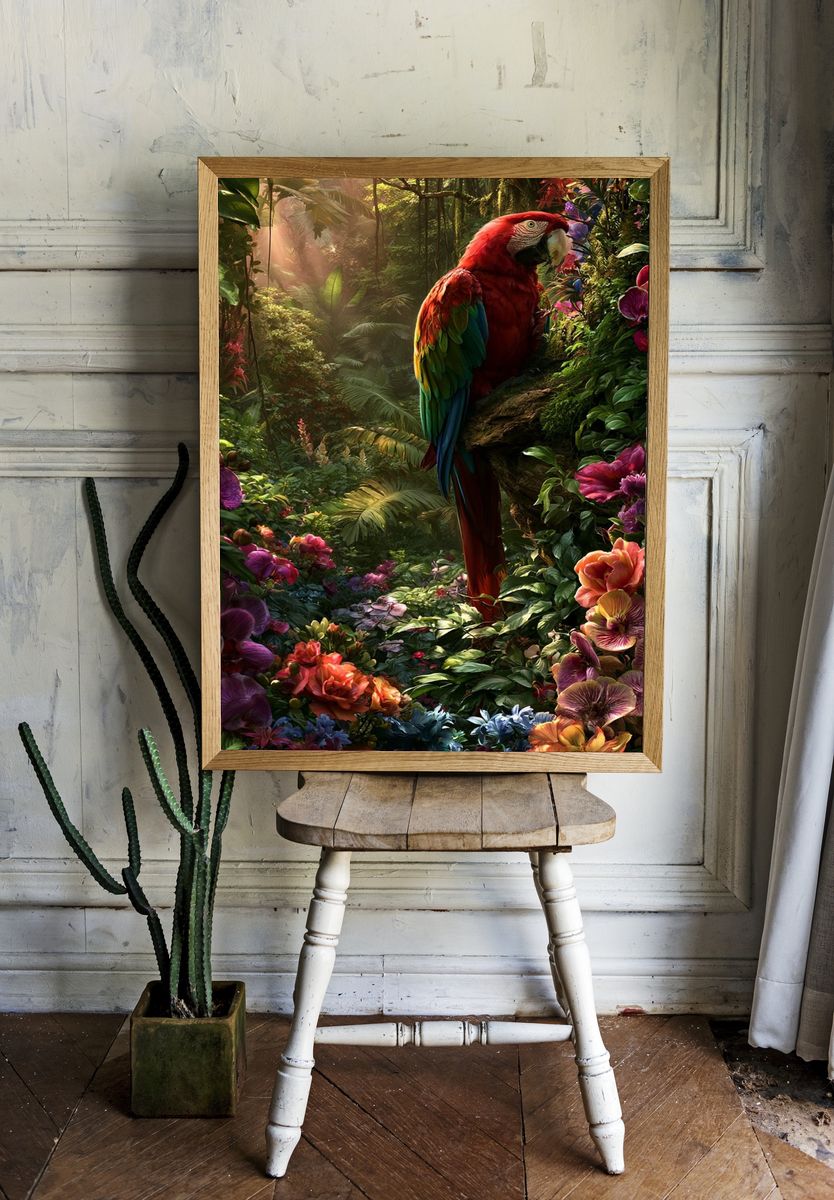 Tropical Macaw Jungle Print. — room view 1