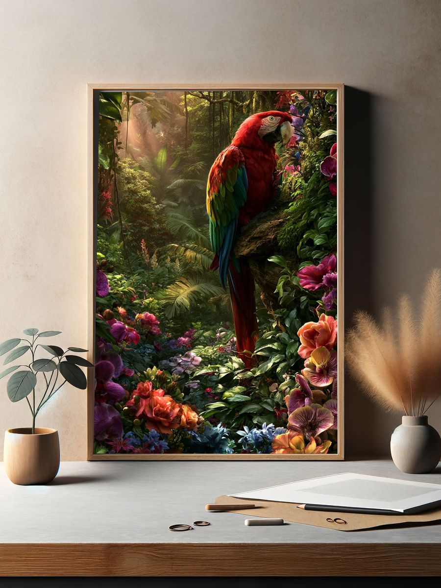 Tropical Macaw Jungle Print. — room view 2