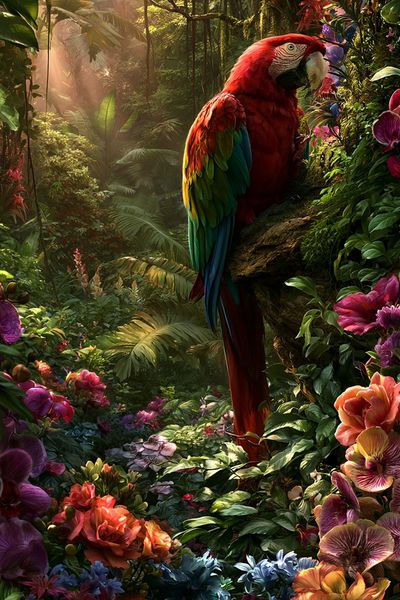 Tropical Macaw Jungle Print. poster