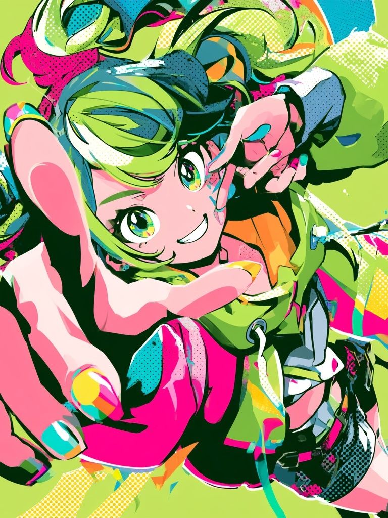 Neon Anime Girl Illustration Poster. poster detail