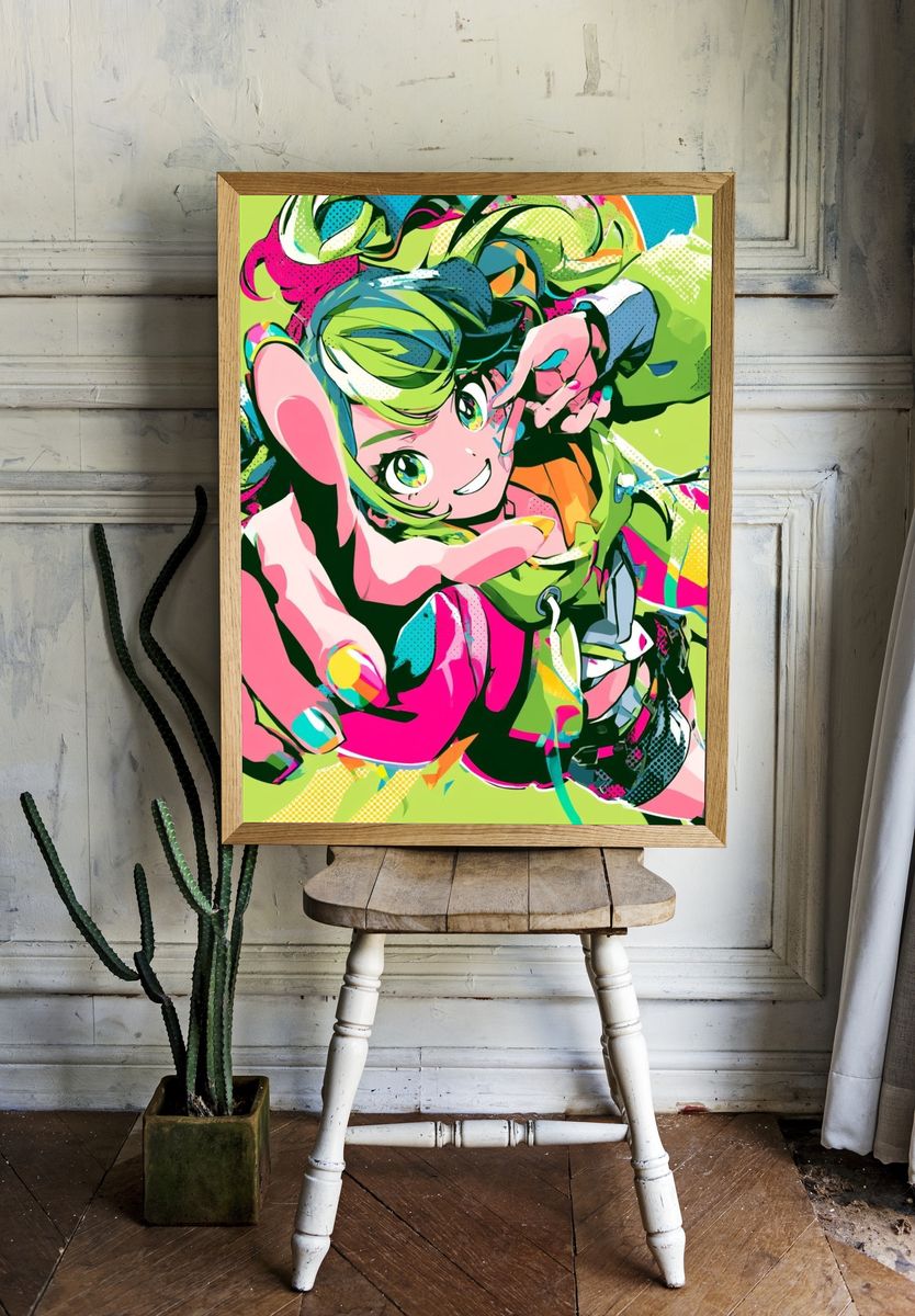 Neon Anime Girl Illustration Poster. room preview