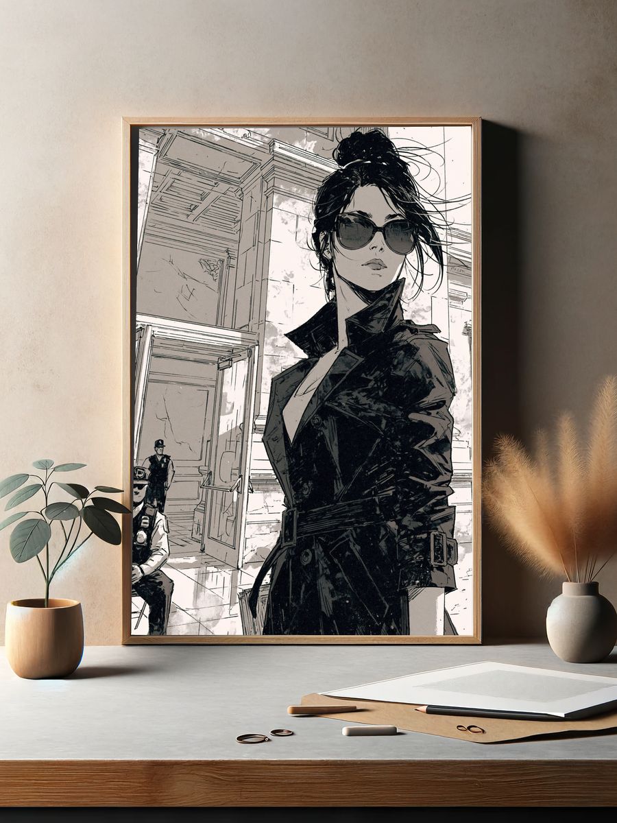 Sunglasses Woman Manga Poster. — room view 2