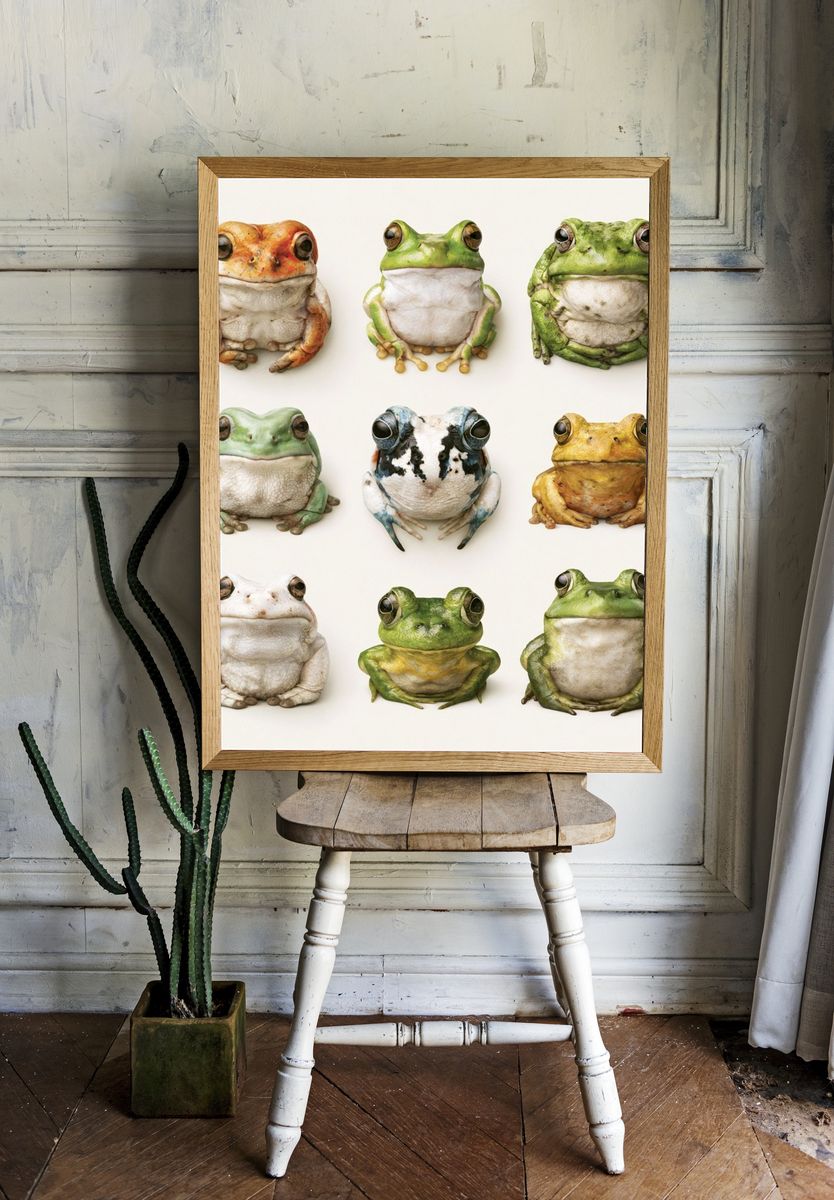 Colorful Frog Portraits Poster. room preview