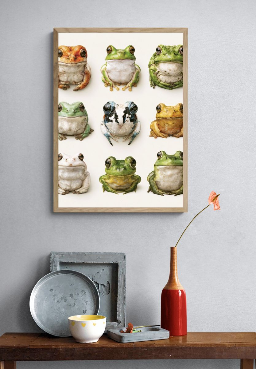 Colorful Frog Portraits Poster. — room view 3