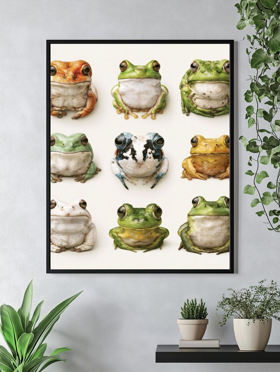 Colorful Frog Portraits Poster. — room view 4