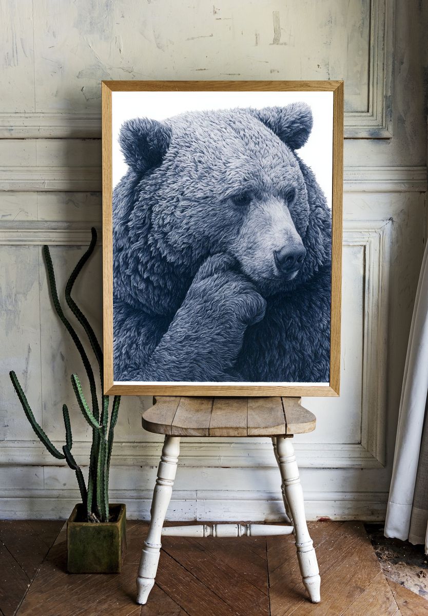 Blue Bear Portrait Print. room preview