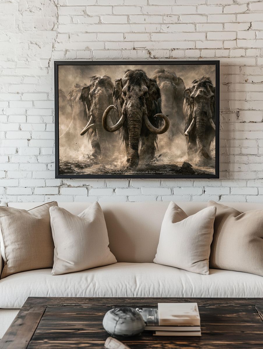 Charging Elephants Wildlife Photography Poster. — room view 1