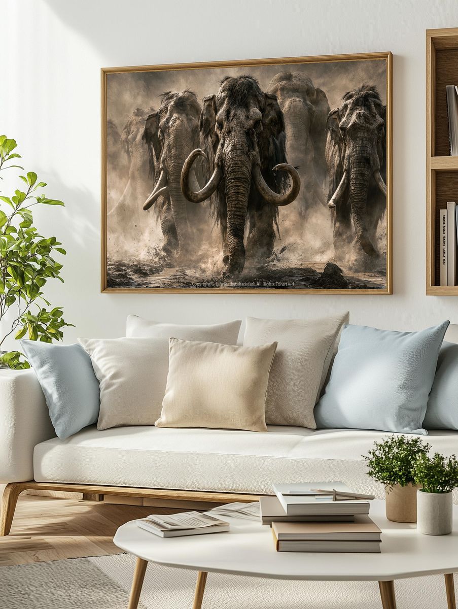 Charging Elephants Wildlife Photography Poster. — room view 2
