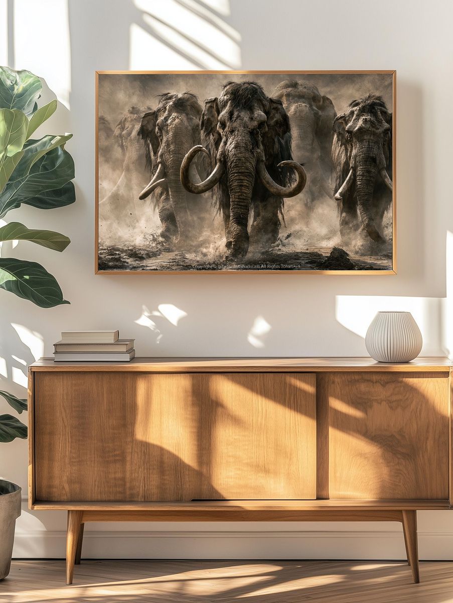 Charging Elephants Wildlife Photography Poster. — room view 3