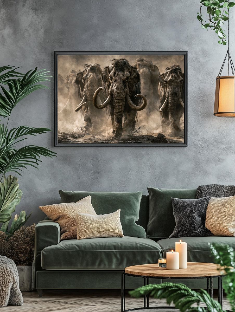 Charging Elephants Wildlife Photography Poster. — room view 4